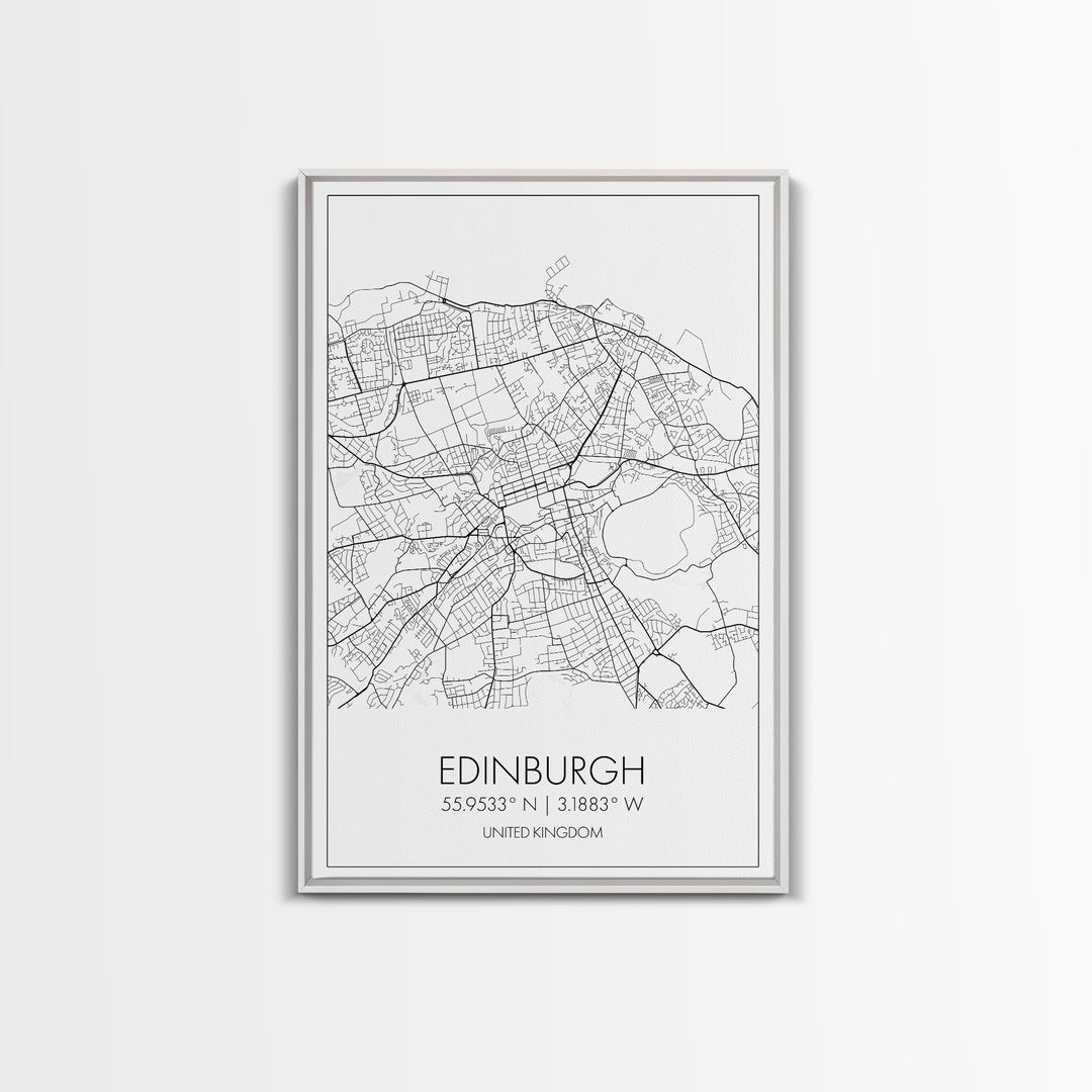 Edinburgh Street Map, United Kingdom Map, Europe City Map Art, Minimalist Art, Wall Art, Canvas Print, Travel Décor, Living Room Wall Art,