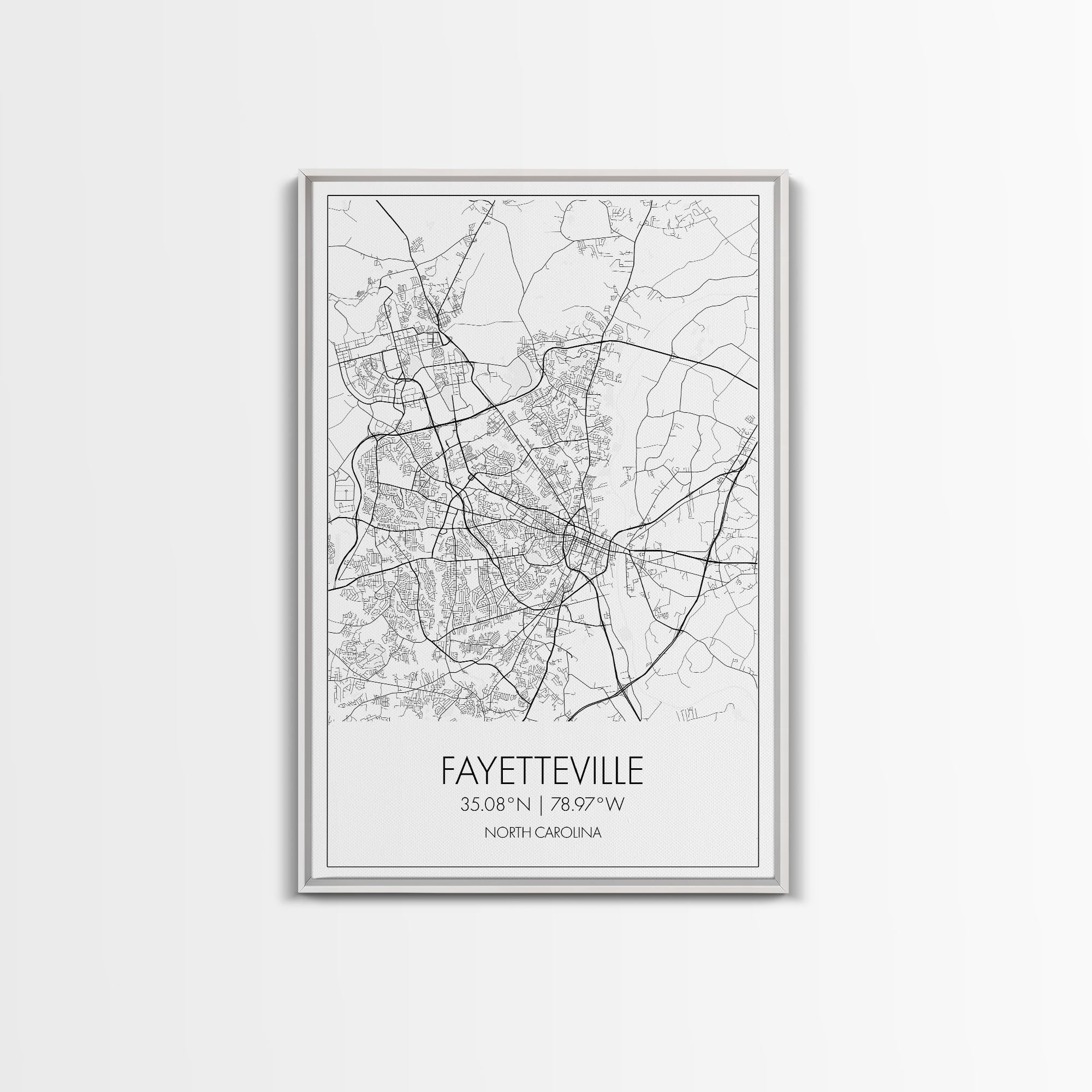 Fayetteville Street Map, North Carolina Map, City Map Art, Minimalist Art, Wall Art, Canvas Print, Travel Wall Print, Wanderlust Gift