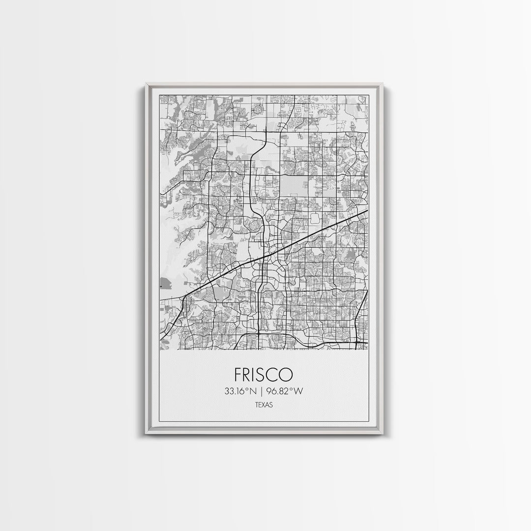 Frisco Street Map, Texas Map, City Map Art, Minimalist Art, Wall Art, Canvas Print, Black And White Art, Office Wall Art, Aviation Gift