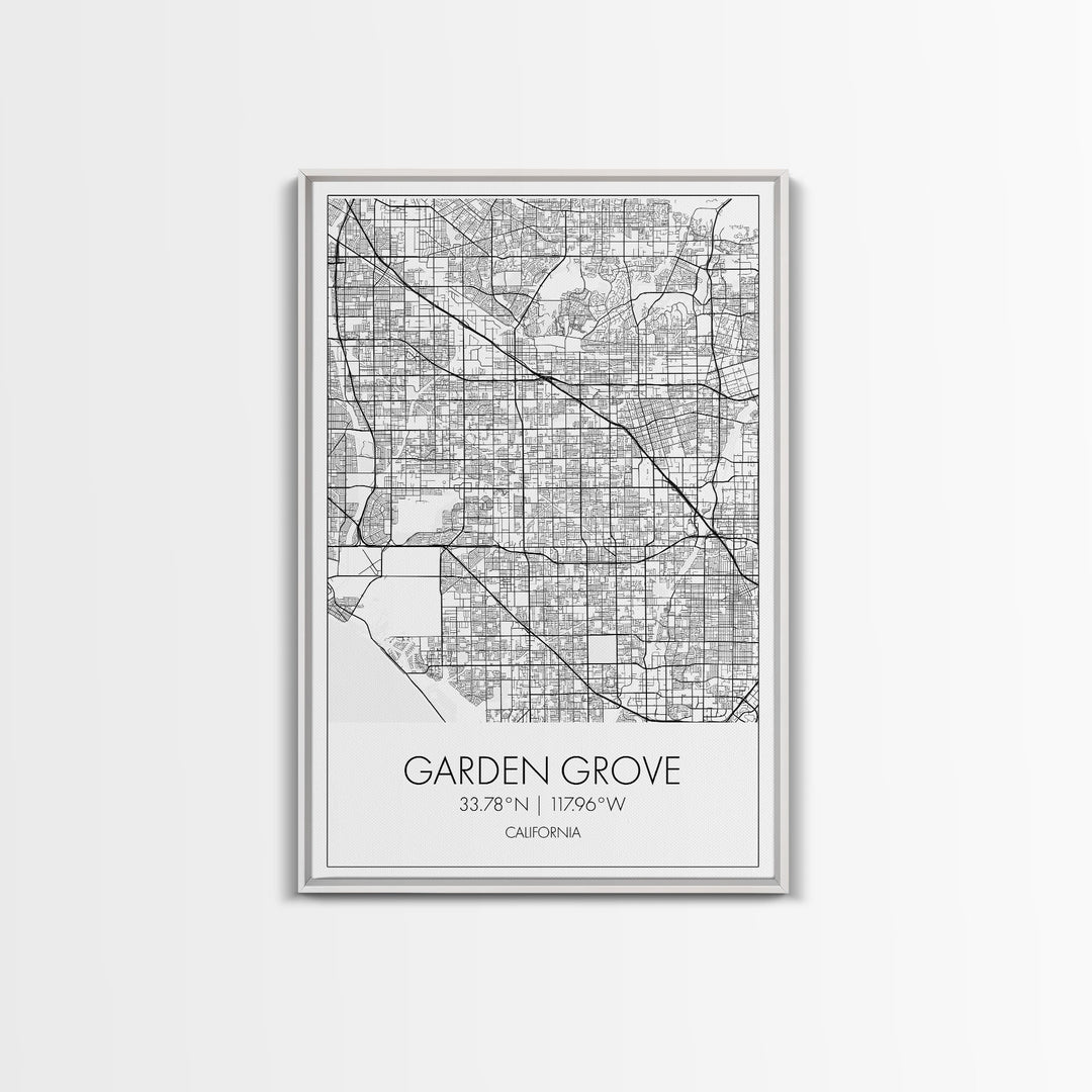 Garden Grove Street Map, California Map, City Map Art, Minimalist Art, Wall Art, Canvas Print, Black And White Map, Best Friend Gift