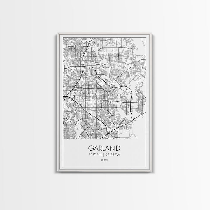 Garland Street Map, Texas Map, City Map Art, Minimalist Art, Wall Art, Canvas Print, Black And White Map, Travel Wall Art, Gift For Her