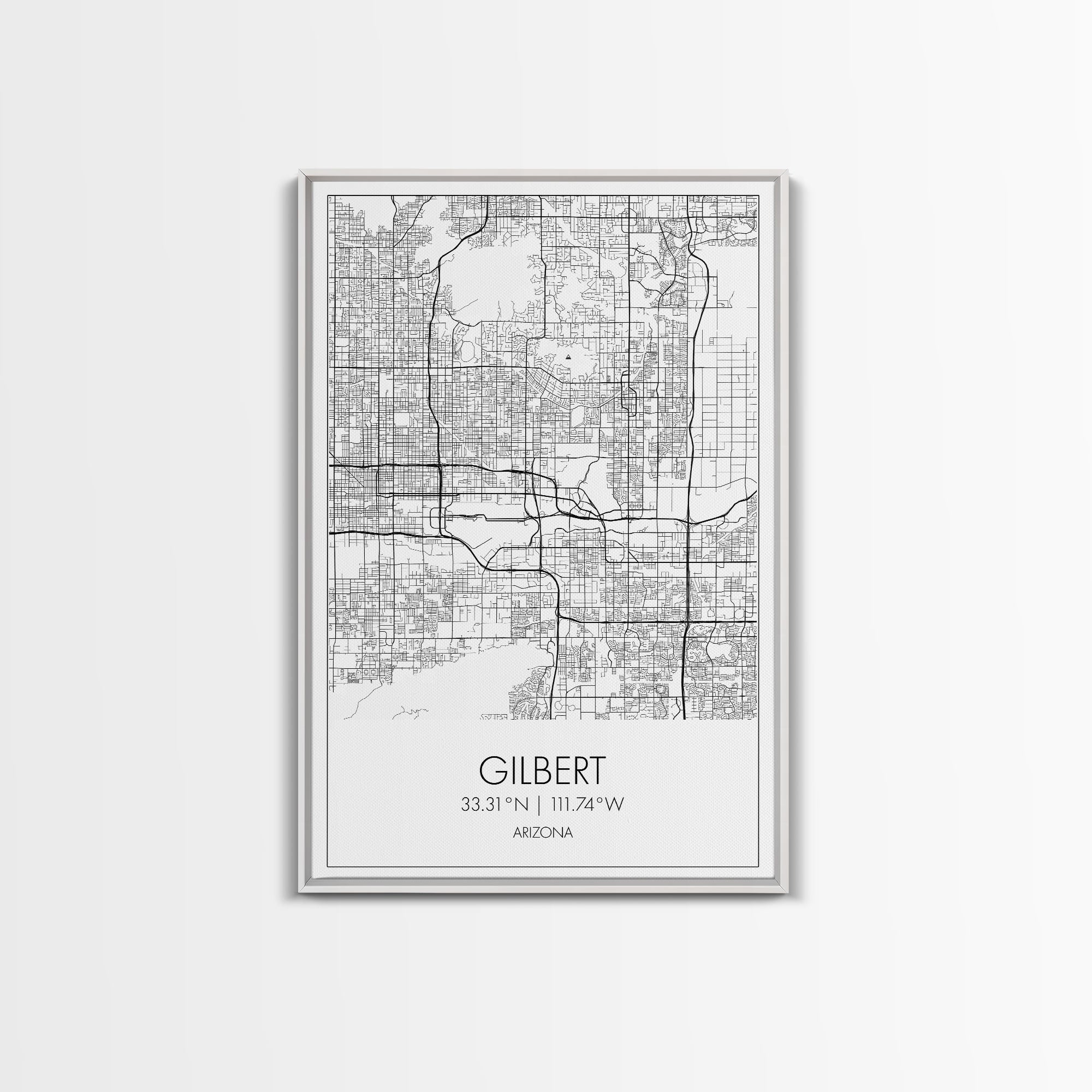 Gilbert Street Map, Arizona Map, City Map Art, Minimalist Art, Wall Art, Canvas Print, Black And White Map, Man Cave Art, Travel Wall Art