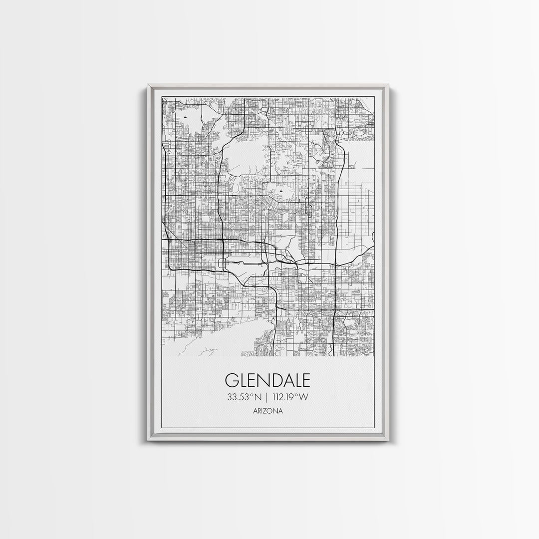 Glendale Street Map, Arizona Map, City Map Art, Minimalist Art, Wall Art, Canvas Print, Black And White Map, Above Bed Art, Wanderlust Gift