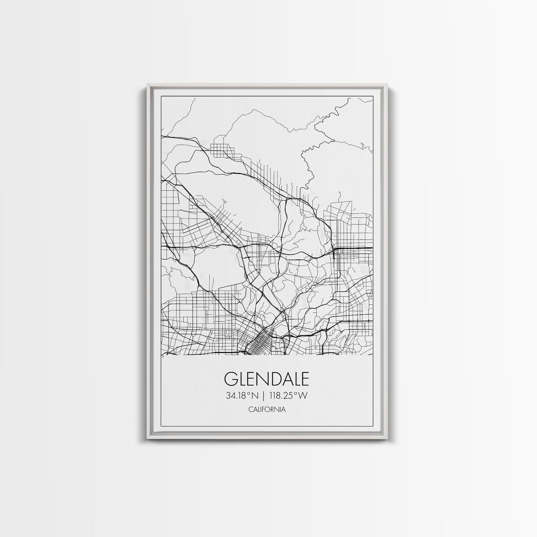 Glendale Street Map, California Map, City Map Art, Minimalist Art, Wall Art, Canvas Print, Black And White Map, Gifts For Him, Travel Art