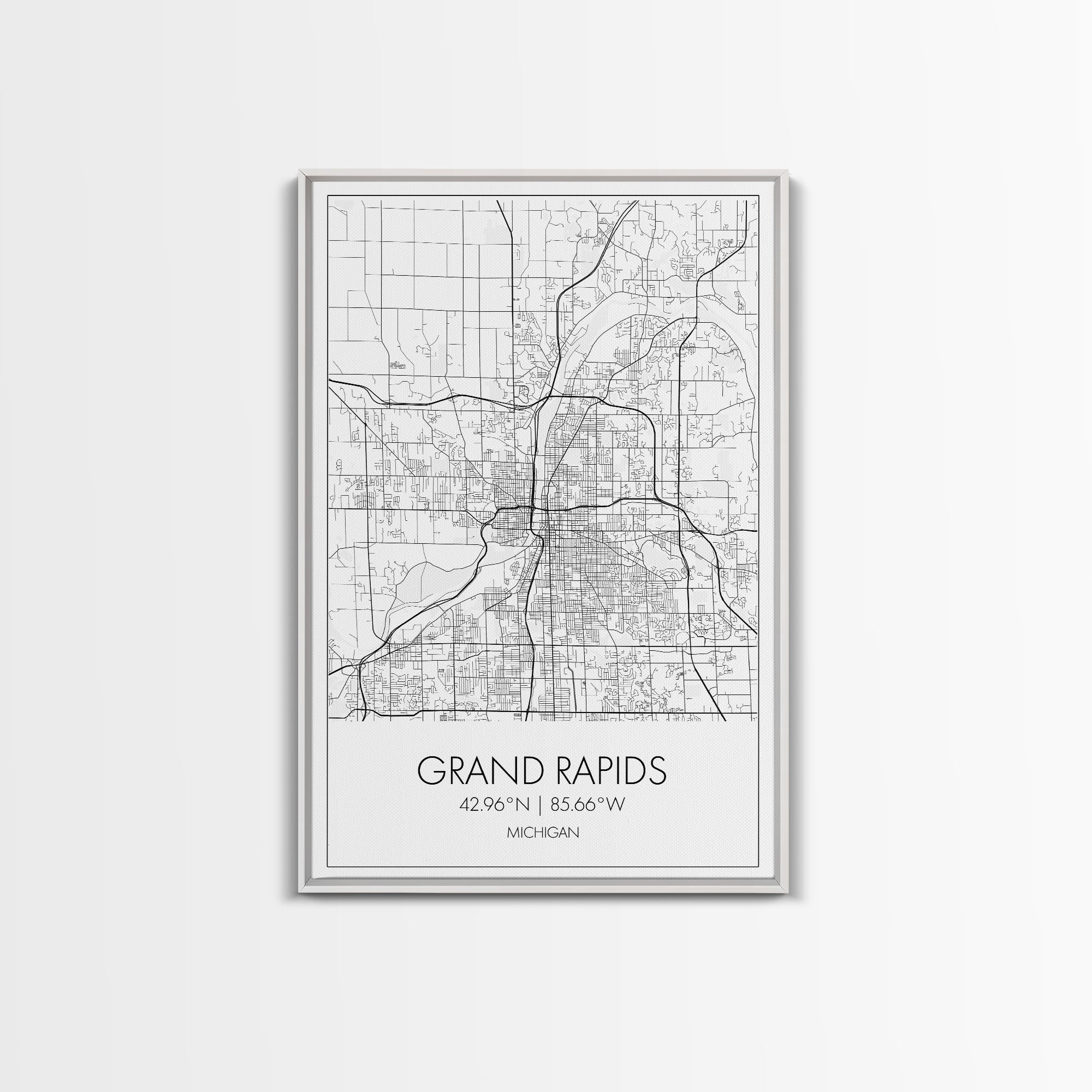 Grand Rapids Street Map, Michigan Map, City Map Art, Minimalist Art, Wall Art, Canvas Print, Black And White, Travel Art, Office Wall Art