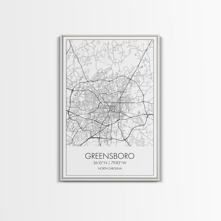 Greensboro Street Map, North Carolina Map, City Map Art, Minimalist Art, Wall Art, Canvas Print, Black And White, Unique Art, Traveler Gift