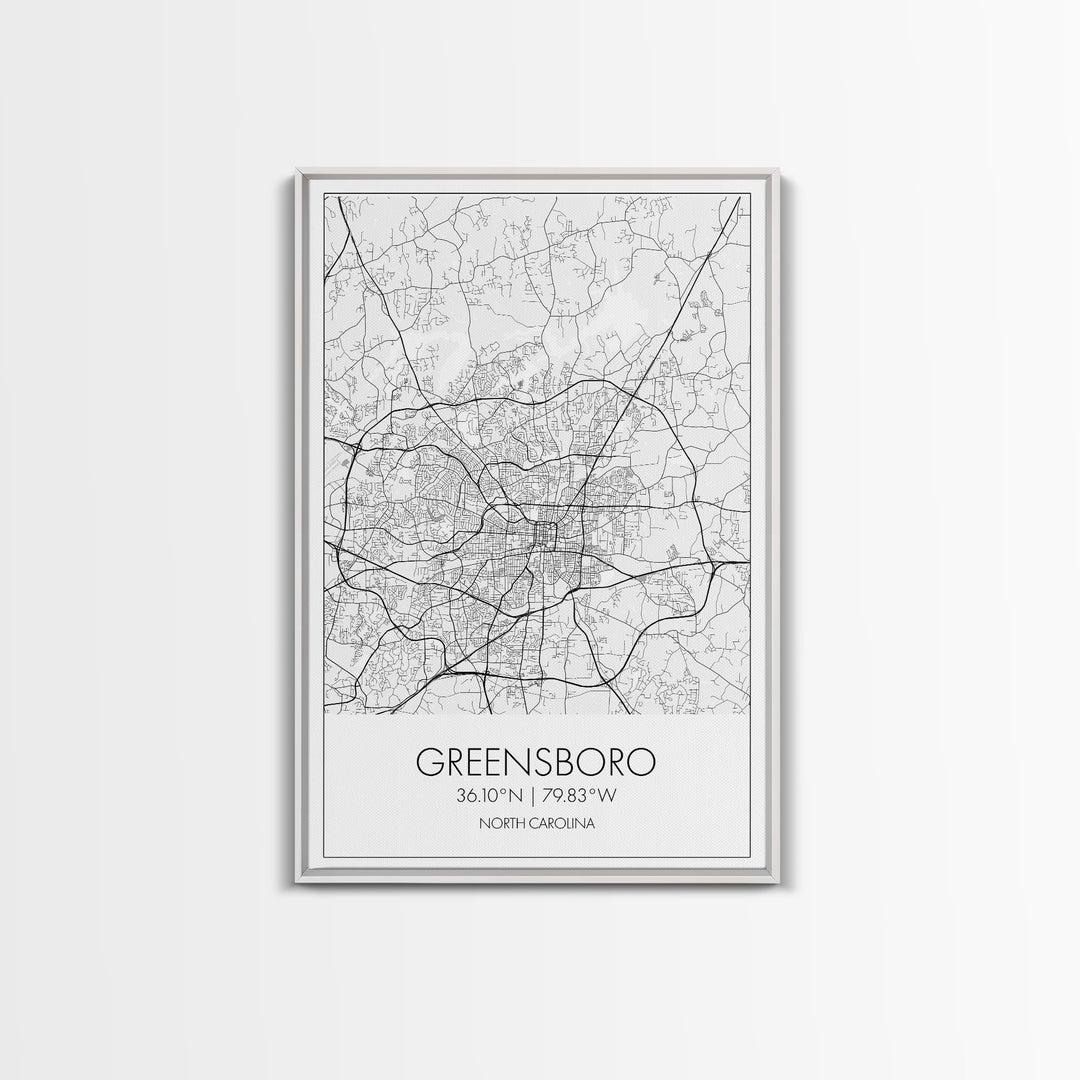 Greensboro Street Map, North Carolina Map, City Map Art, Minimalist Art, Wall Art, Canvas Print, Travel Wall Art, Gift For Travelers