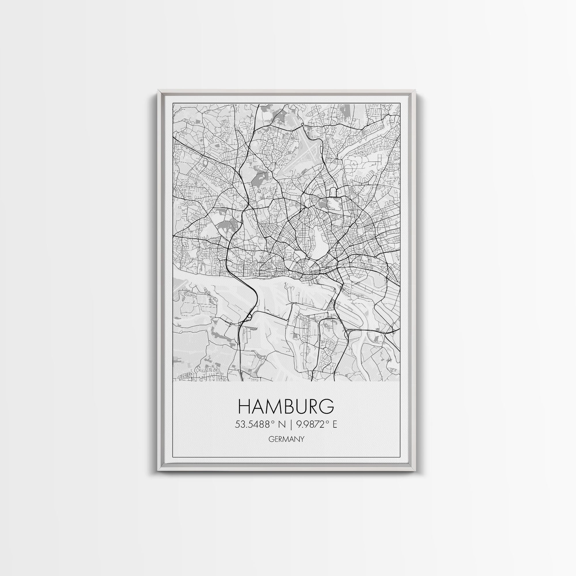 Hamburg Street Map, Germany Map, City Map Art, Minimalist Art, Wall Art, Canvas Print, Travel Wall Print, Gift For Traveler, Unique Art