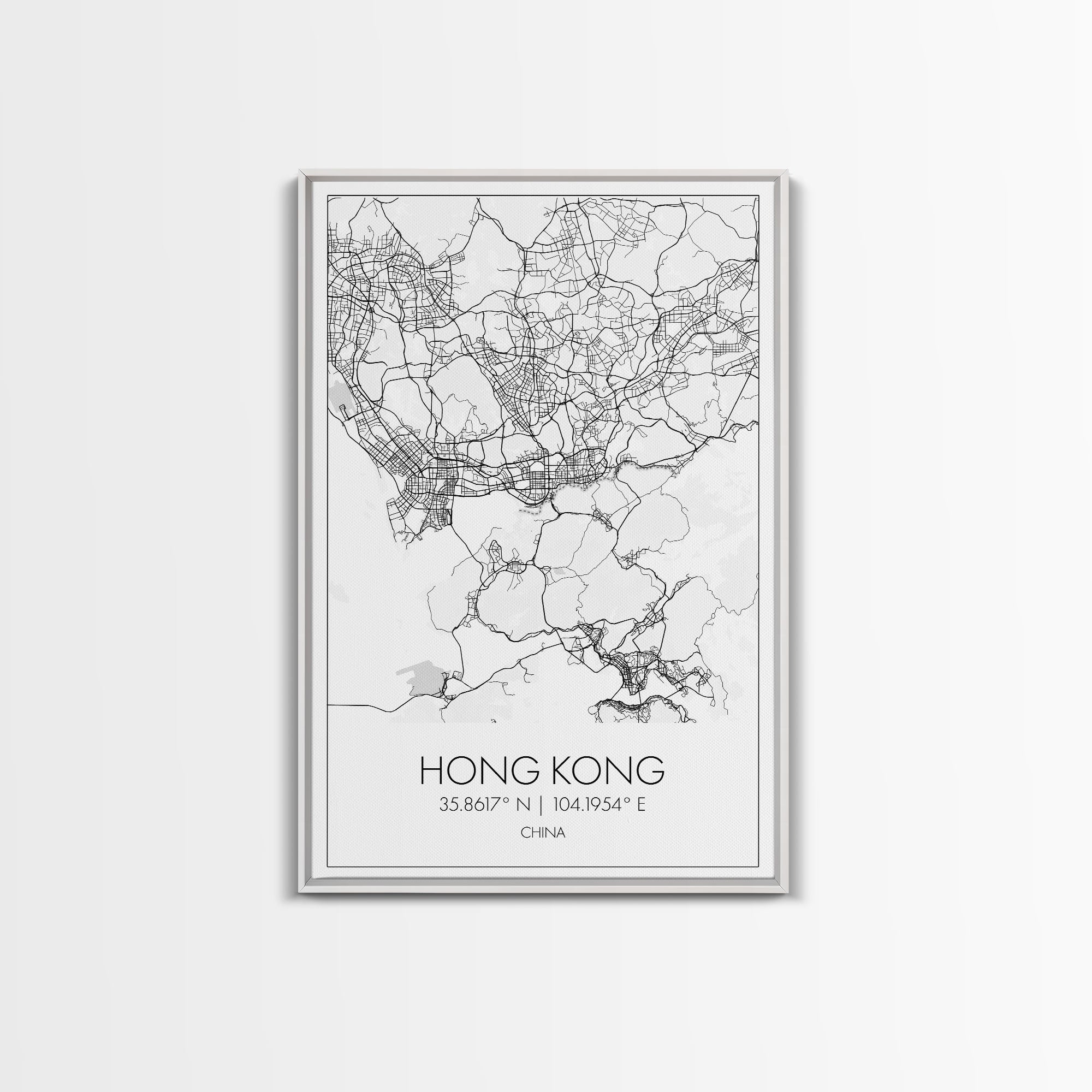 Hong Kong Street Map, China Map, Asia City Map Art, Minimalist Art, Wall Art, Canvas Print, Wanderlust Gift, Home Office Art, Travel Art