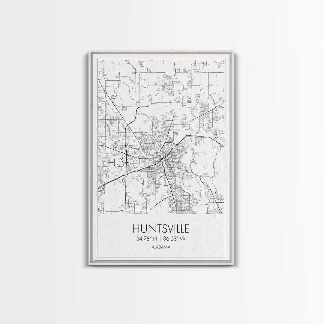 Huntsville Street Map, Alabama Map, City Map Art, Minimalist Art, Wall Art, Canvas Print, Travel Art, Gift For Dad, Unique Wall Art