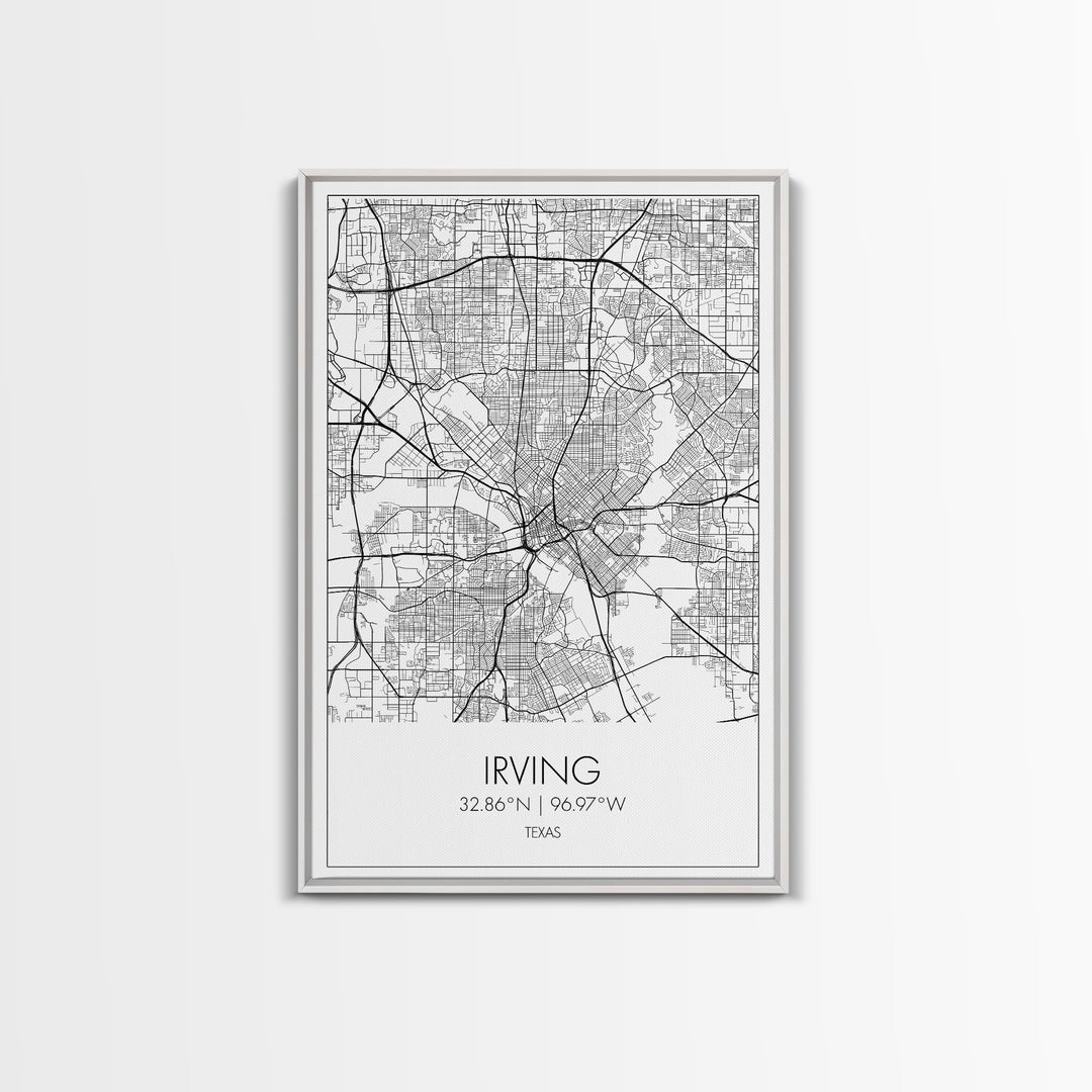 Irving Street Map, Texas Map, City Map Art, Minimalist Art, Wall Art, Canvas Print, Travel Wall Art, Birthday Gift, Bedroom Wall Art