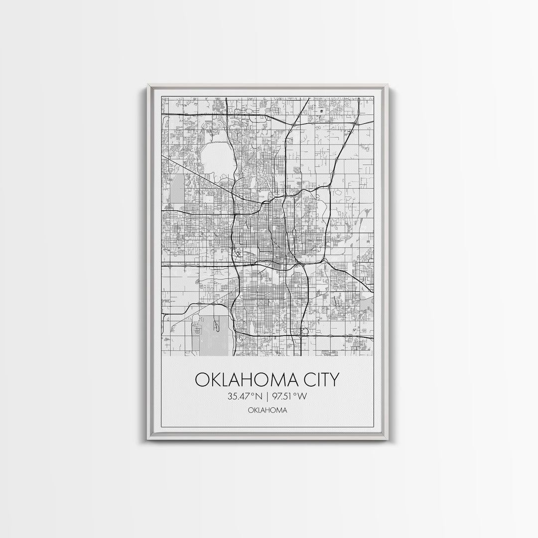 Oklahoma City Street Map, Oklahoma Map, City Map Art, Modern Art, Wall Art, Canvas Print, Bedroom Prints, Anniversary Gift, Travel Wall Art