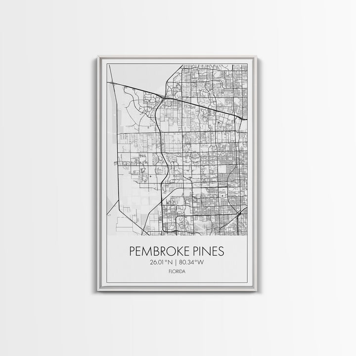 Pembroke Pines Street Map, Florida Map, City Map Art, Minimalist Art, Wall Art, Canvas Print, Home Décor Wall Art, Wedding Gift, Travel Art