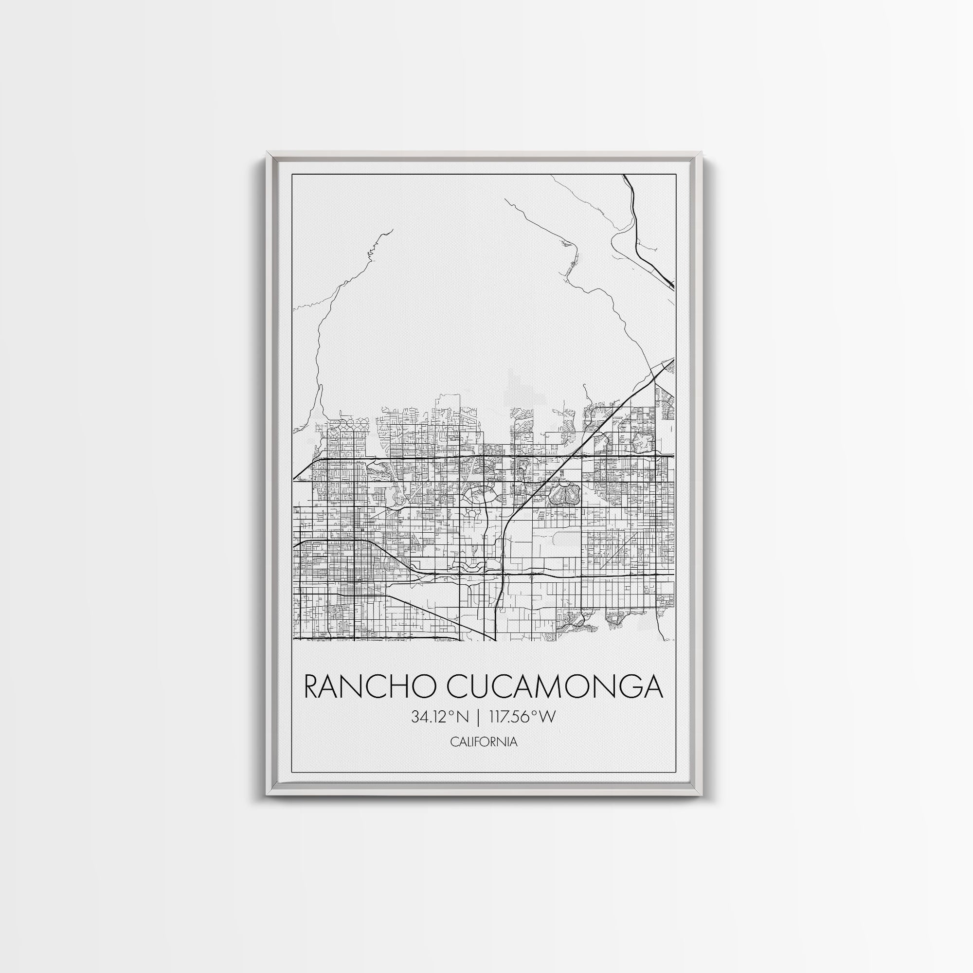 Rancho Cucamonga Street Map, California Map, City Map Art, Minimalist Art, Wall Art, Canvas Print, Office Wall Art, Bon Voyage Gift