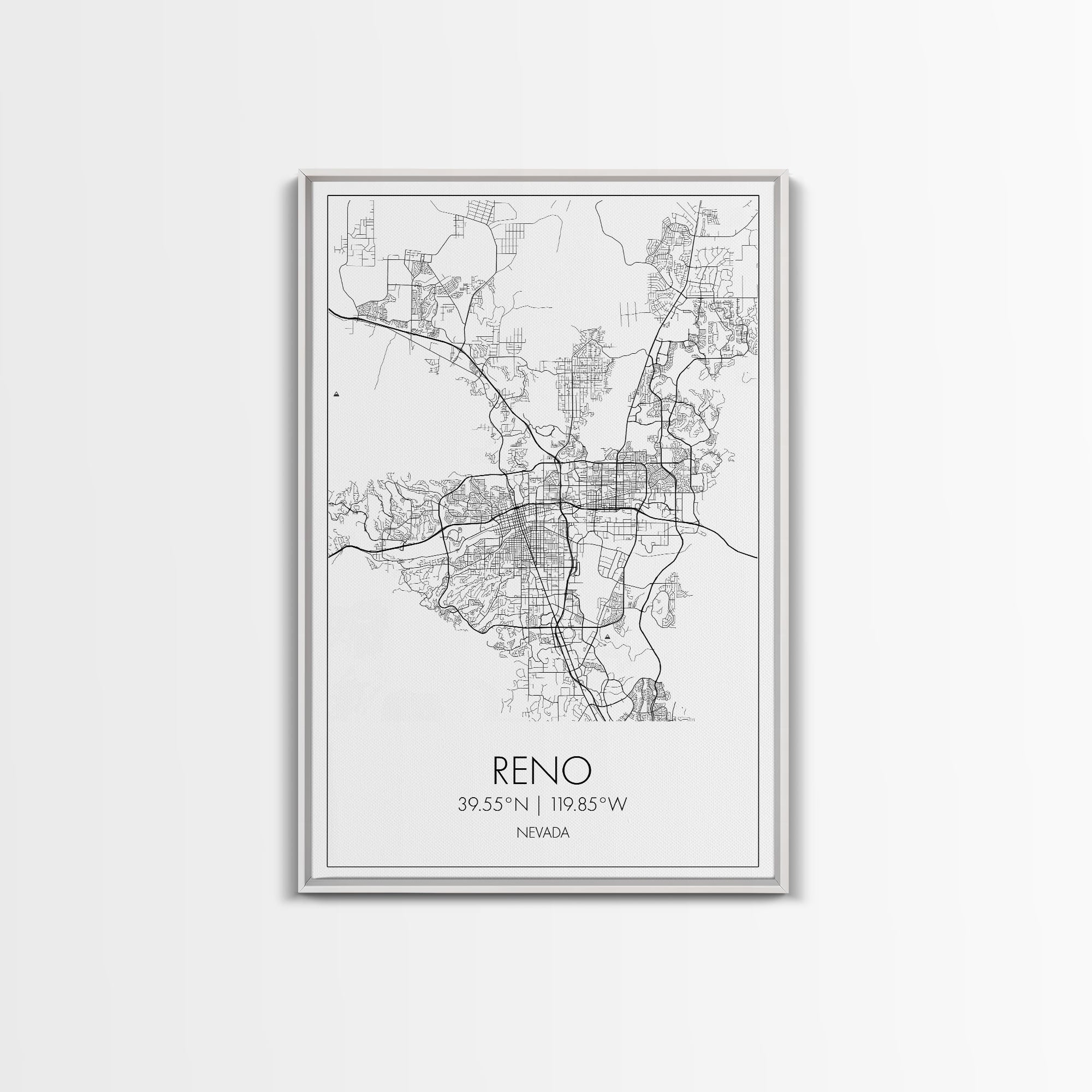 Reno Street Map, Nevada Map, City Map Art, Minimalist Art, Wall Art, Canvas Print, Girls Room Décor, Traveler Gift, Travel Art Print