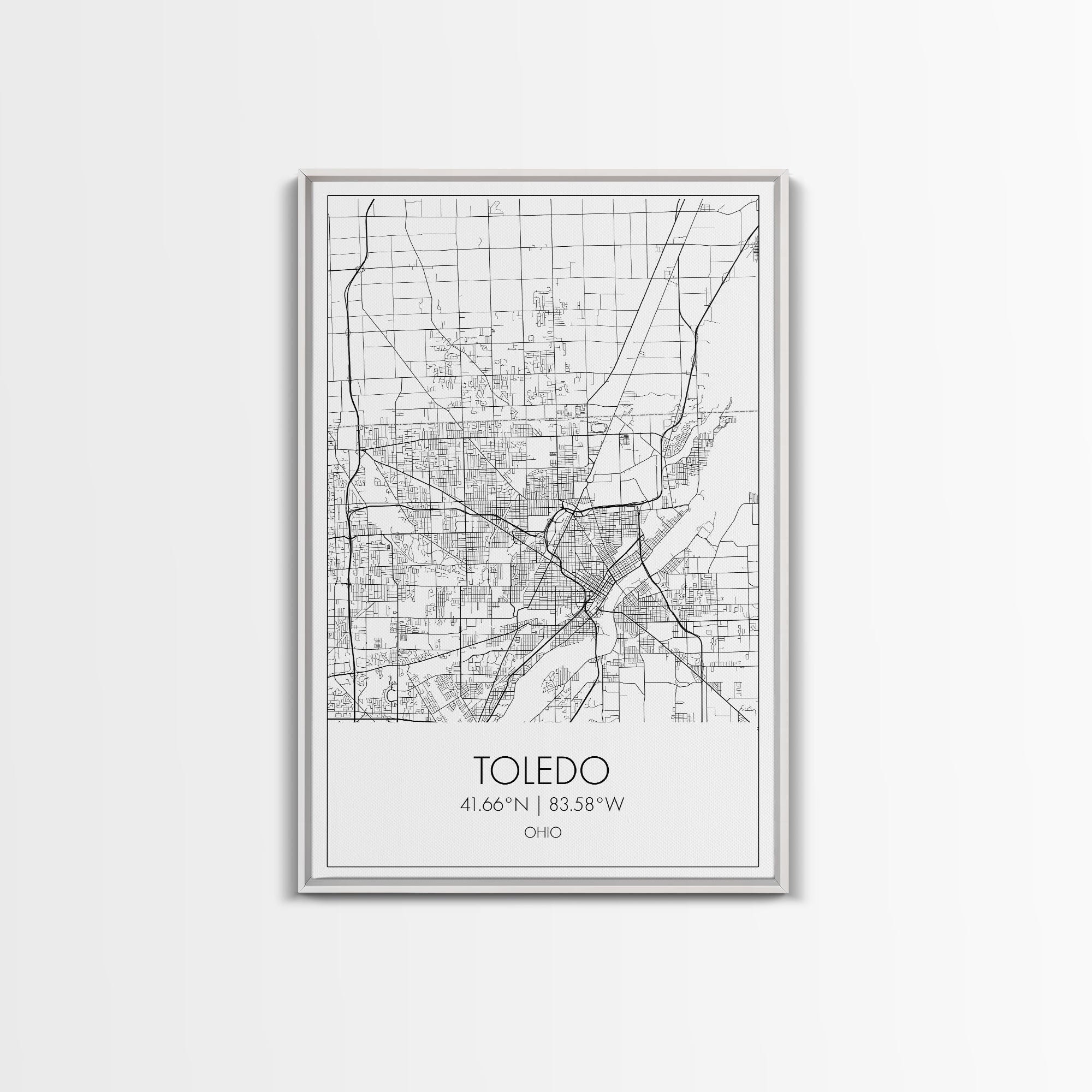 Toledo Street Map, Ohio Map, City Map Print, Modern Wall Art, Wall Art, Canvas Print, Friendship Gift, Wall Decoration, Travel Wall Art