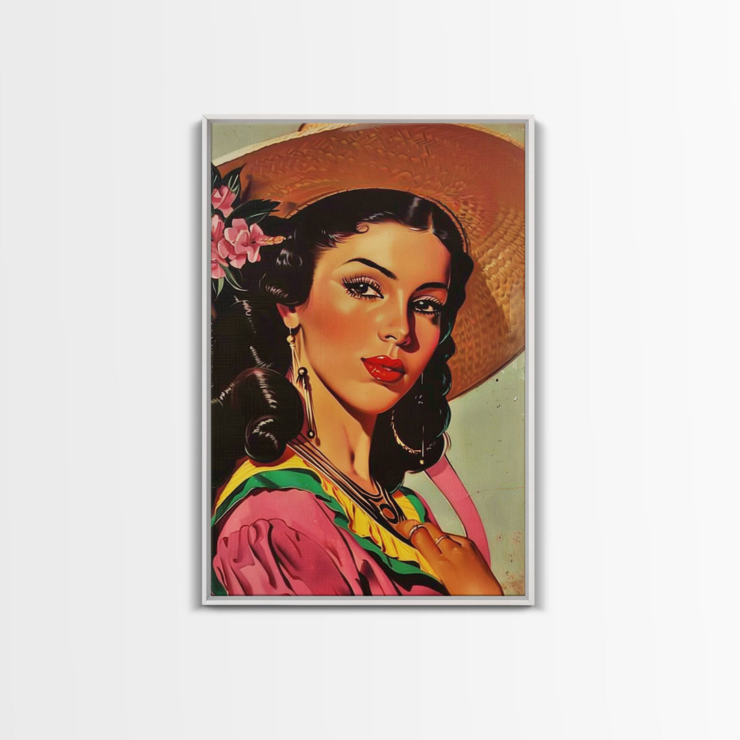 Vintage Portrait of Elegant Lady - Framed Canvas Print, Classic Living Room Art, Sophisticated Bedroom Decor, Retro Art, Wall Art