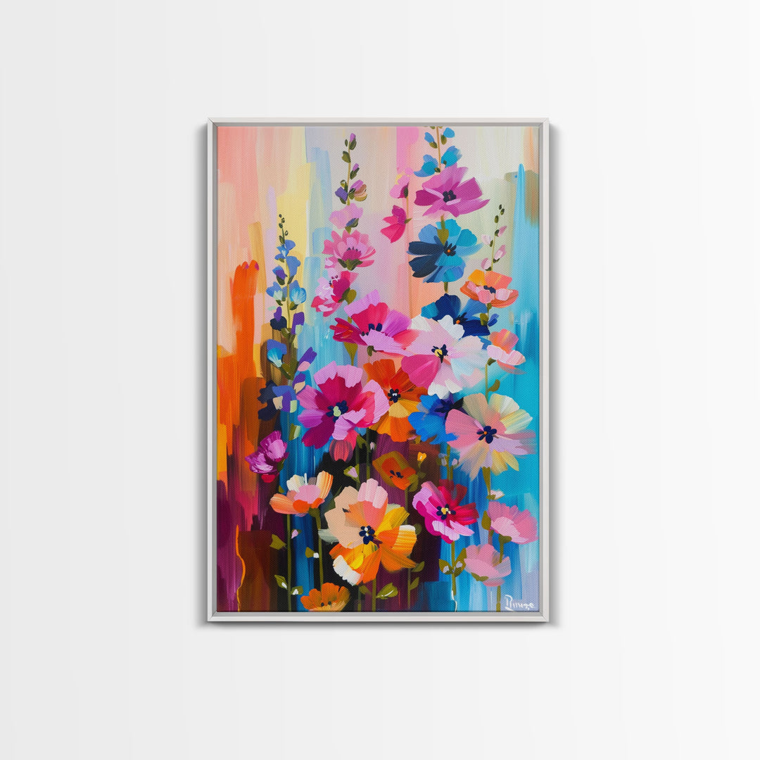 Abstract Floral Burst Framed Canvas Print - Colorful Flower Wall Art, Vibrant Living Room Decor, Modern Bedroom Art, Unique Home Art