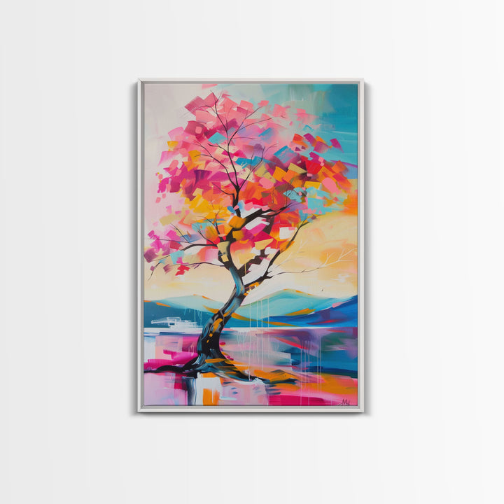 Abstract Colorful Tree - Framed Canvas Print, Vibrant Wall Art, Living Room Decor, Modern Nature Artwork, Colorful Tree Art, Bedroom Decor