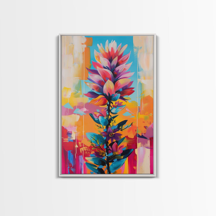 Vibrant Flower Art Framed Canvas Print - Colorful Wall Art, Living Room Decor, Floral Artwork for Bedroom, Modern Home Decor