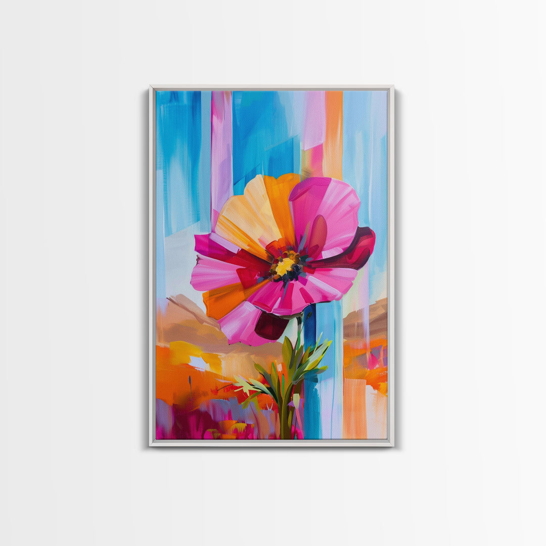 Abstract Flower Bloom Framed Canvas Print - Colorful Wall Art, Living Room Decor, Modern Floral Art for Bedroom, Home Decoration