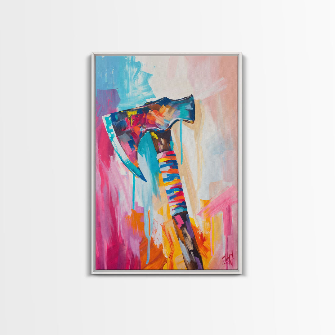 Abstract Colorful Axe Painting - Framed Canvas Print, Unique Living Room Decor, Bold Wall Art, Vibrant Home Decor