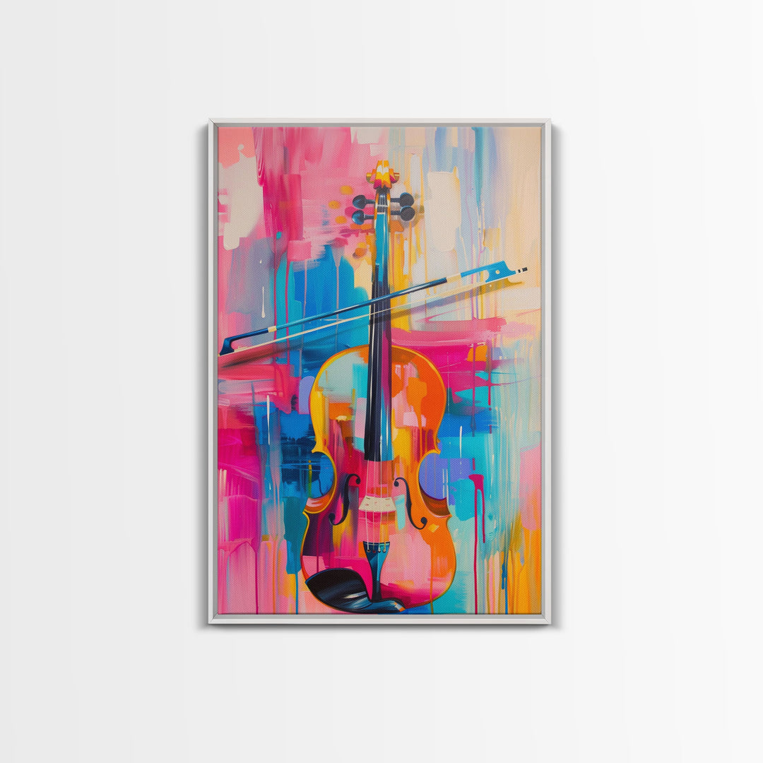 Vibrant Violin Art - Framed Canvas Print, Colorful Musical Decor, Living Room Wall Art, Unique Home Decor, Music Art