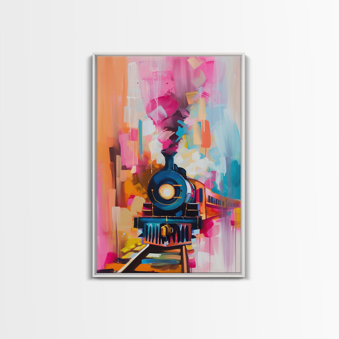 Express Train Canvas Art - Framed Canvas Print, Bold Locomotive Decor, Modern Train Wall Art, Colorful Bedroom Artwork