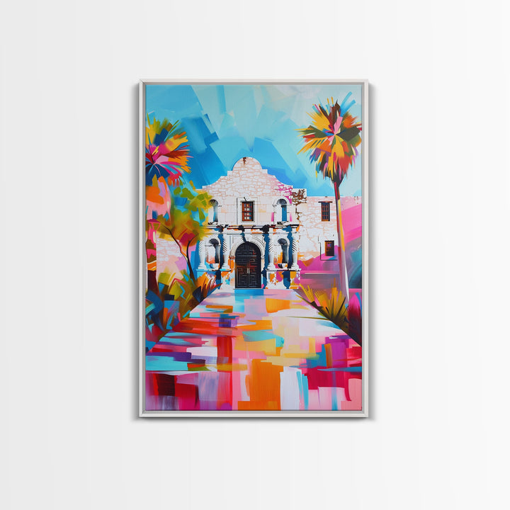 The Alamo in Colorful Abstract Design - Framed Canvas Print, Vibrant Nature Decor, Living Room Wall Art, Bedroom Decor