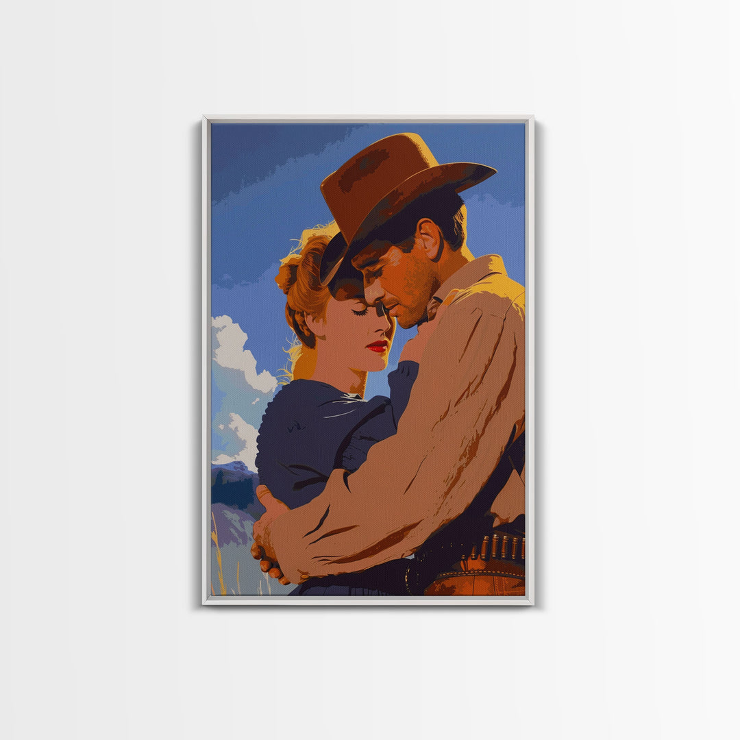 Romantic Cowboy and Cowgirl in Classic Western Art - Framed Canvas Print, Vintage Western Decor, Living Room Art, Romantic Wall Art