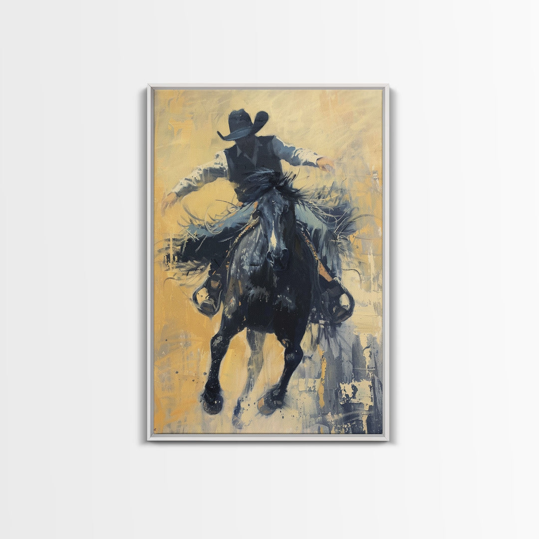 Bold Cowboy in Action Framed Canvas Print - Captivating Western Decor, Stunning Wall Art for Living Room, Bedroom