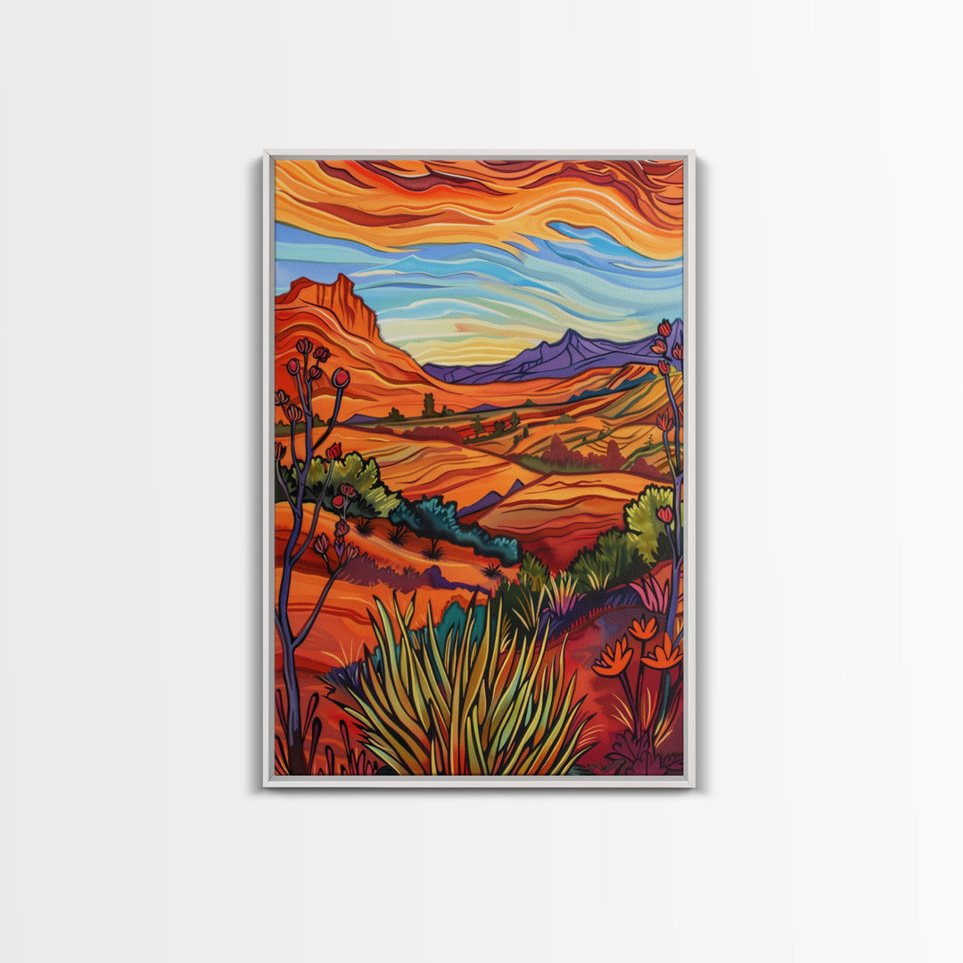 Framed Canvas Print, Serene Desert Landscape with Rolling Hills, Beautiful Wall Art for Living Room or Bedroom Decor