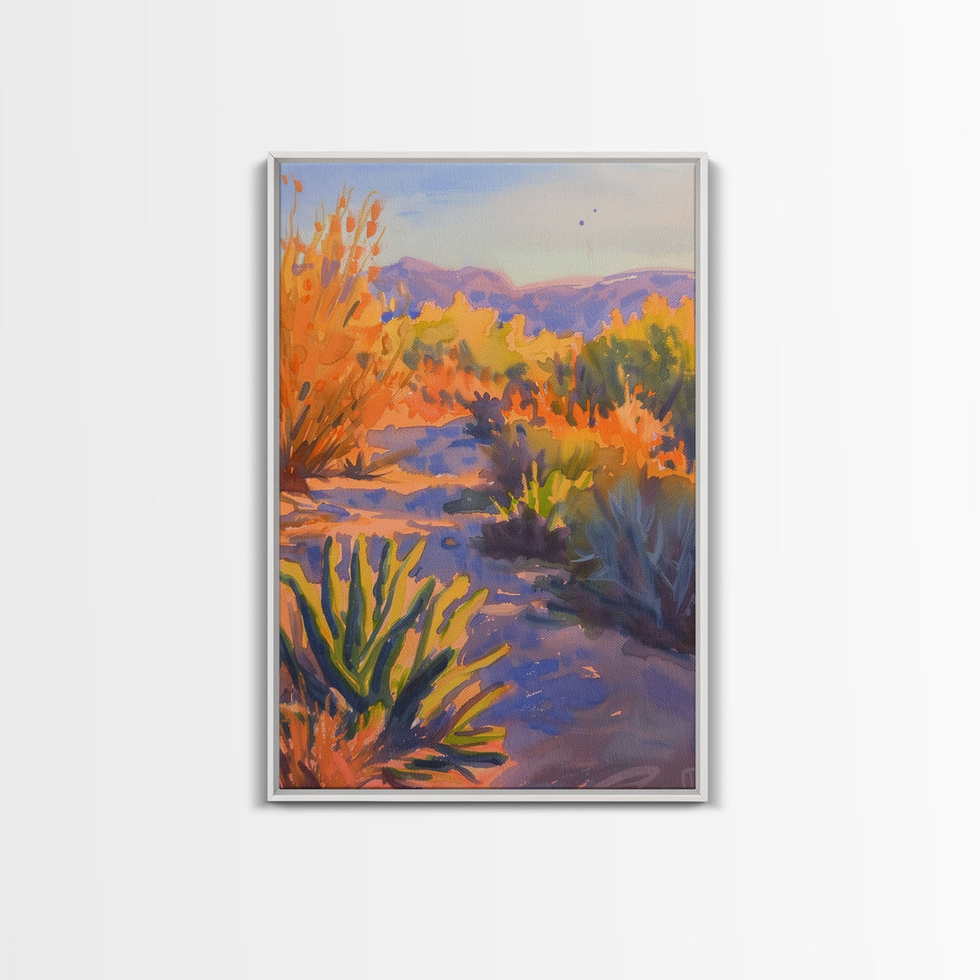 Serene Desert Sunset Landscape, Tranquil Wall Art for Living Room or Bedroom, Framed Canvas Print for Home Decor