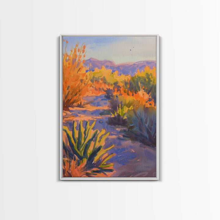 Serene Desert Sunset Landscape, Tranquil Wall Art for Living Room or Bedroom, Framed Canvas Print for Home Decor