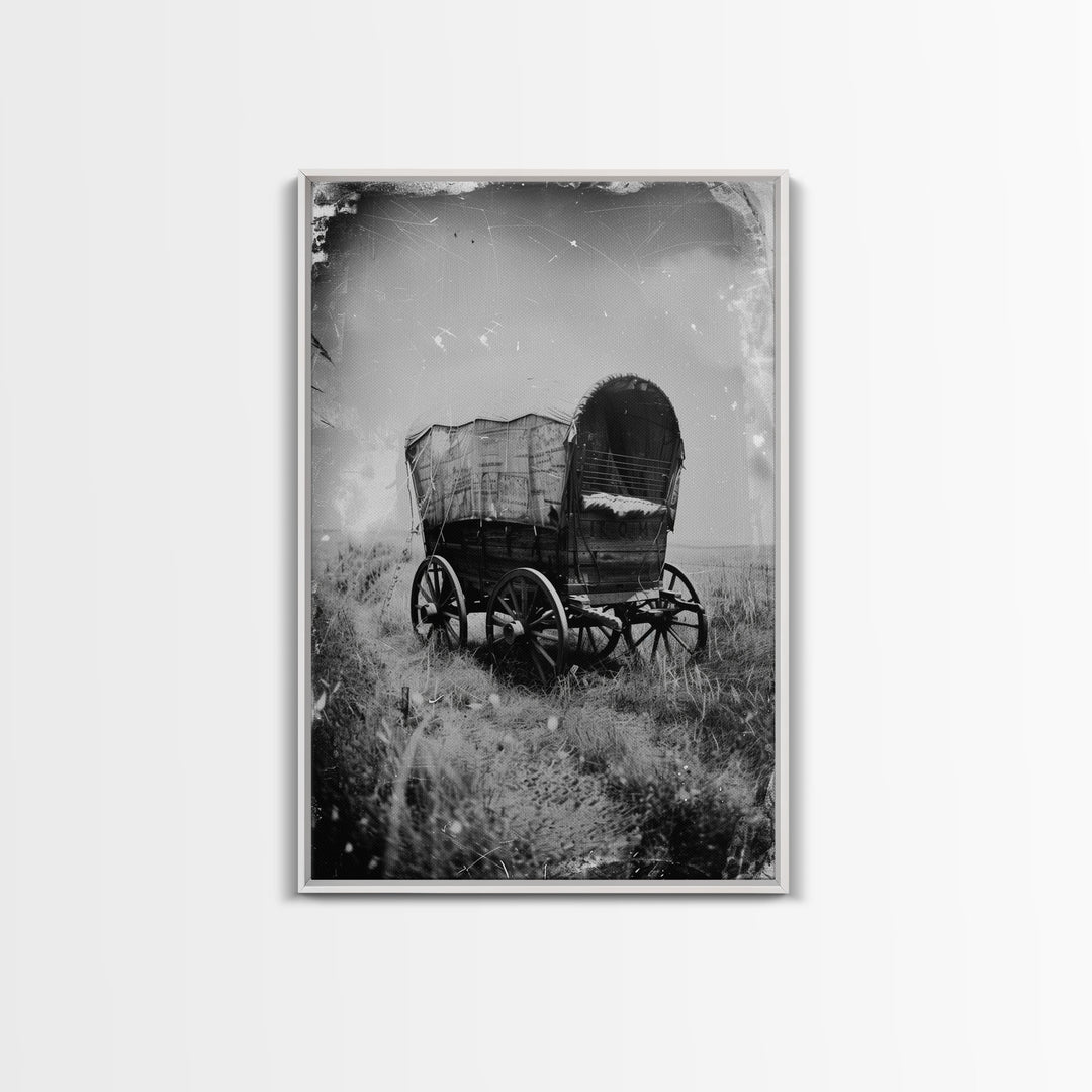 Old West Covered Wagon Art - Sepia Canvas Print, Rustic Pioneer Decor, Western Wall Art for Home, Vintage Wagon Artwork