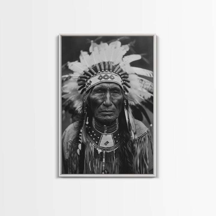 Native American Elder Sepia Print - Framed Canvas Wall Art, Indigenous Decor, Historical Artwork for Living Room, Rustic Wall Art