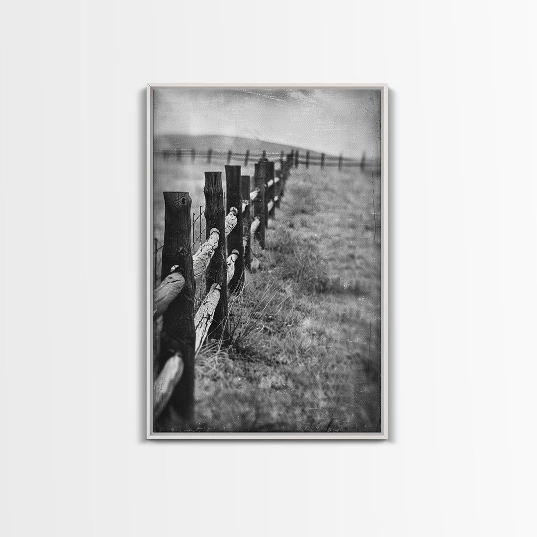 Old Barbed Wire Fence Art - Sepia Canvas Print, Rustic Western Decor, Vintage Farmhouse Wall Art, Historical Fence Artwork