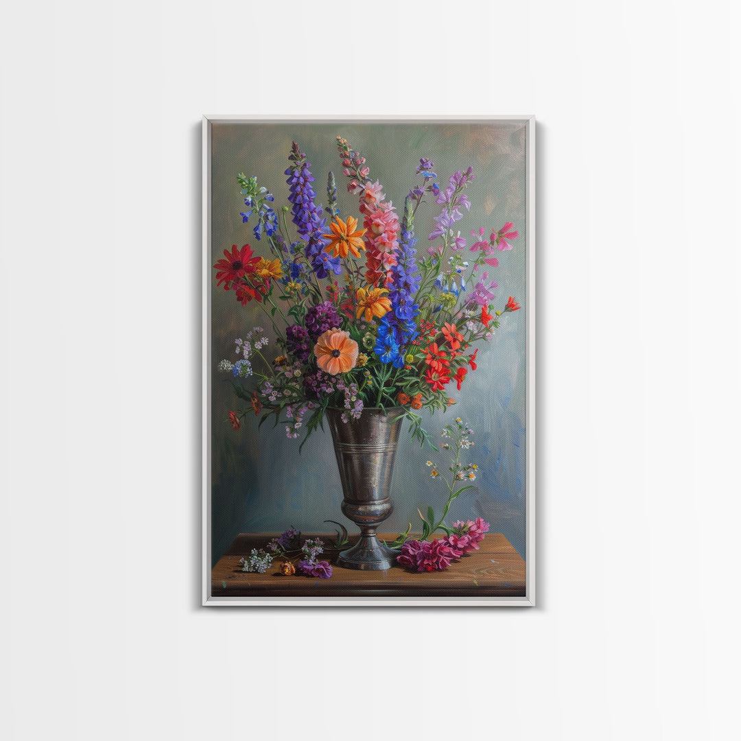 Colorful Flower Vase Print - Framed Canvas Wall Art, Bright Floral Decor for Living Room, Colorful Flower Artwork for Home, Floral Wall Art