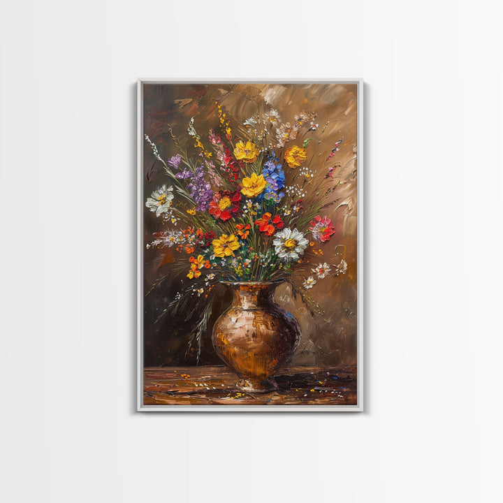 Lush Floral Arrangement in Vase Art - Framed Canvas Print, Colorful Flower Decor for Living Room, Bright Botanical Artwork, Nature Wall Art