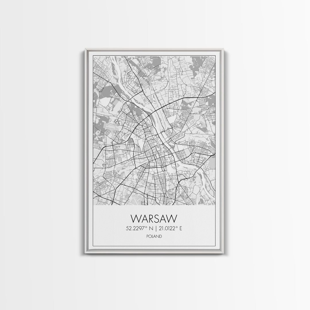 Warsaw Street Map, Poland Map, Europe City Map Print, Minimalist Art, Wall Art, Canvas Print, Living Room Wall Art, Friends Gift, Travel Art