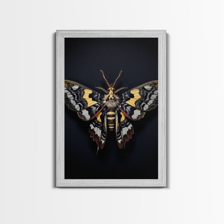 Framed Death Head Moth Canvas Print, Acherontia, Taxidermy Art, Dried Butterfly Print, Bug Wall Art Hanging Decor, Goth Art, Halloween Art