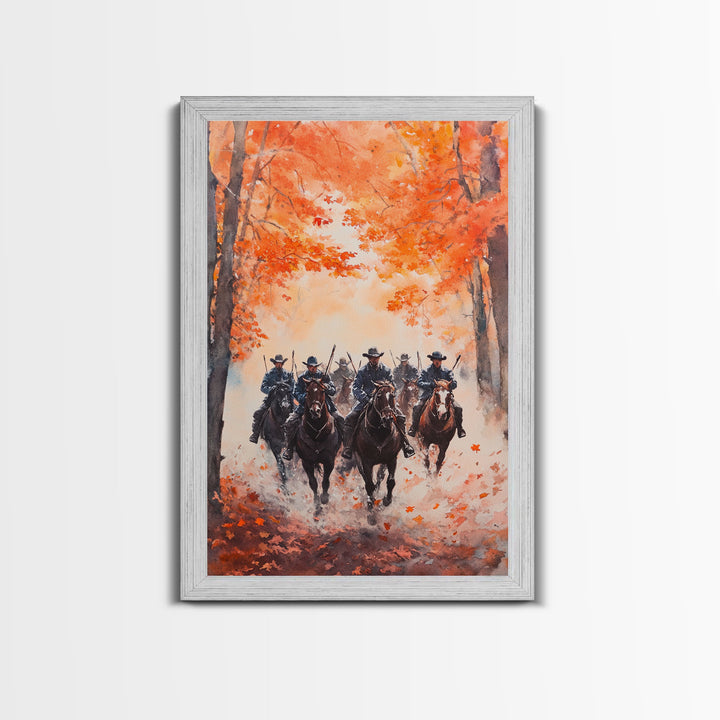 The Posse in Autumn, Wild West Decor, Framed Canvas Print, Manly Wall Art