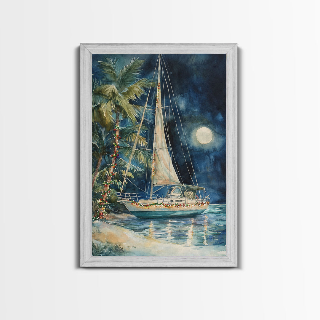 Sailboats In The Winter, Lake House Decor, Colorful Christmas Wall Art, Winter Decor, Holiday Art, Holiday Decor, Christmas handmade Art