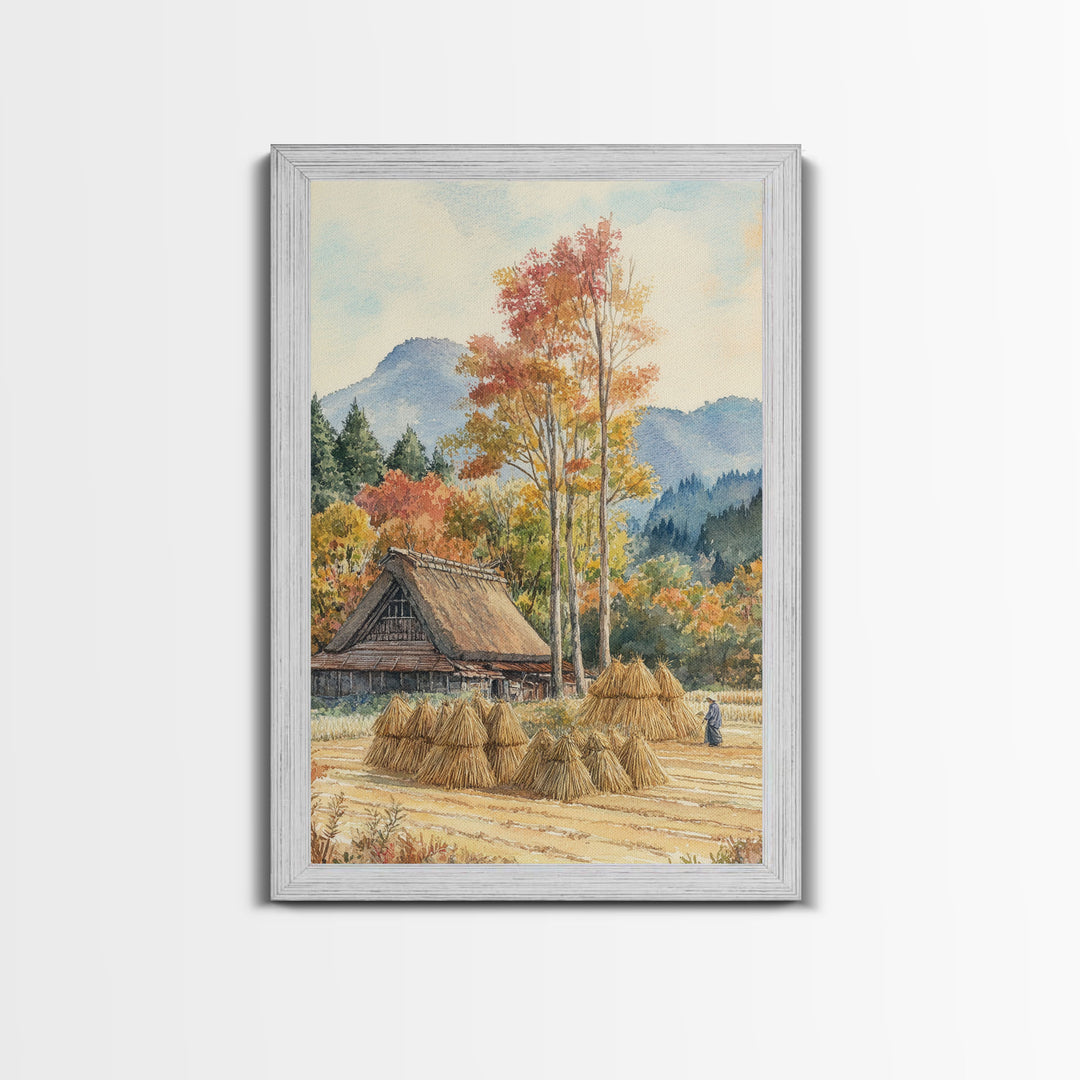 Fall Hay harvest, framed canvas print, autumn decor, fall wall art