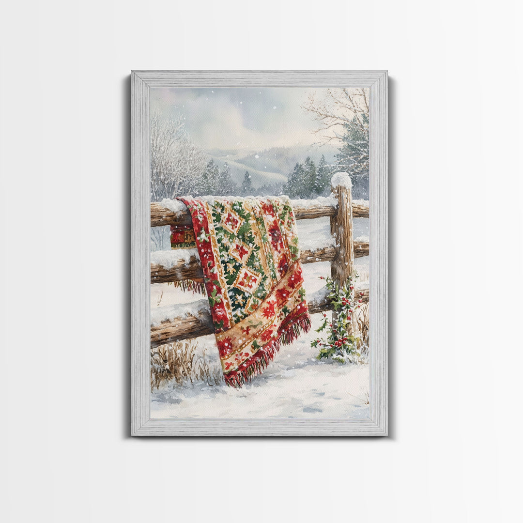 Cozy Winter Blanket Farmhouse Style Framed Canvas Print Christmas Decor Vintage Country Holiday Wall Art Best Gift Winter Wonderland