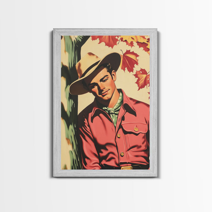 Vintage Fall Cowboy Framed Canvas Print - Retro Country Art Perfect Gift Idea 2024 Fall Decor - Warm Autumn Colorful Wall Art