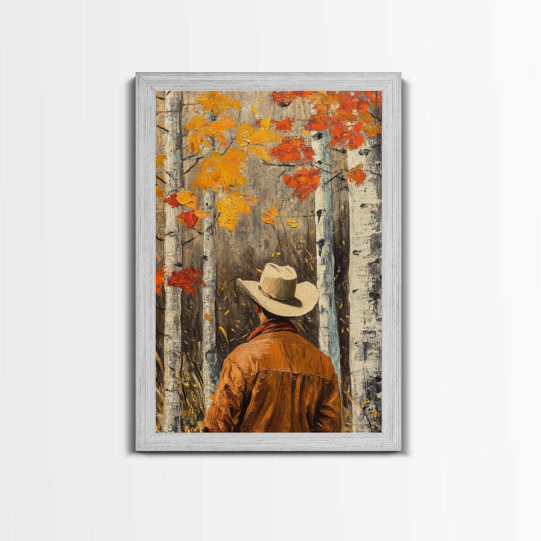 Cowboy in Autumn Forest Canvas Print with Vibrant Fall Colors, Western Art, Fall Wall Art, Seasonal Decor, Perfect Gift Idea, Canvas Print