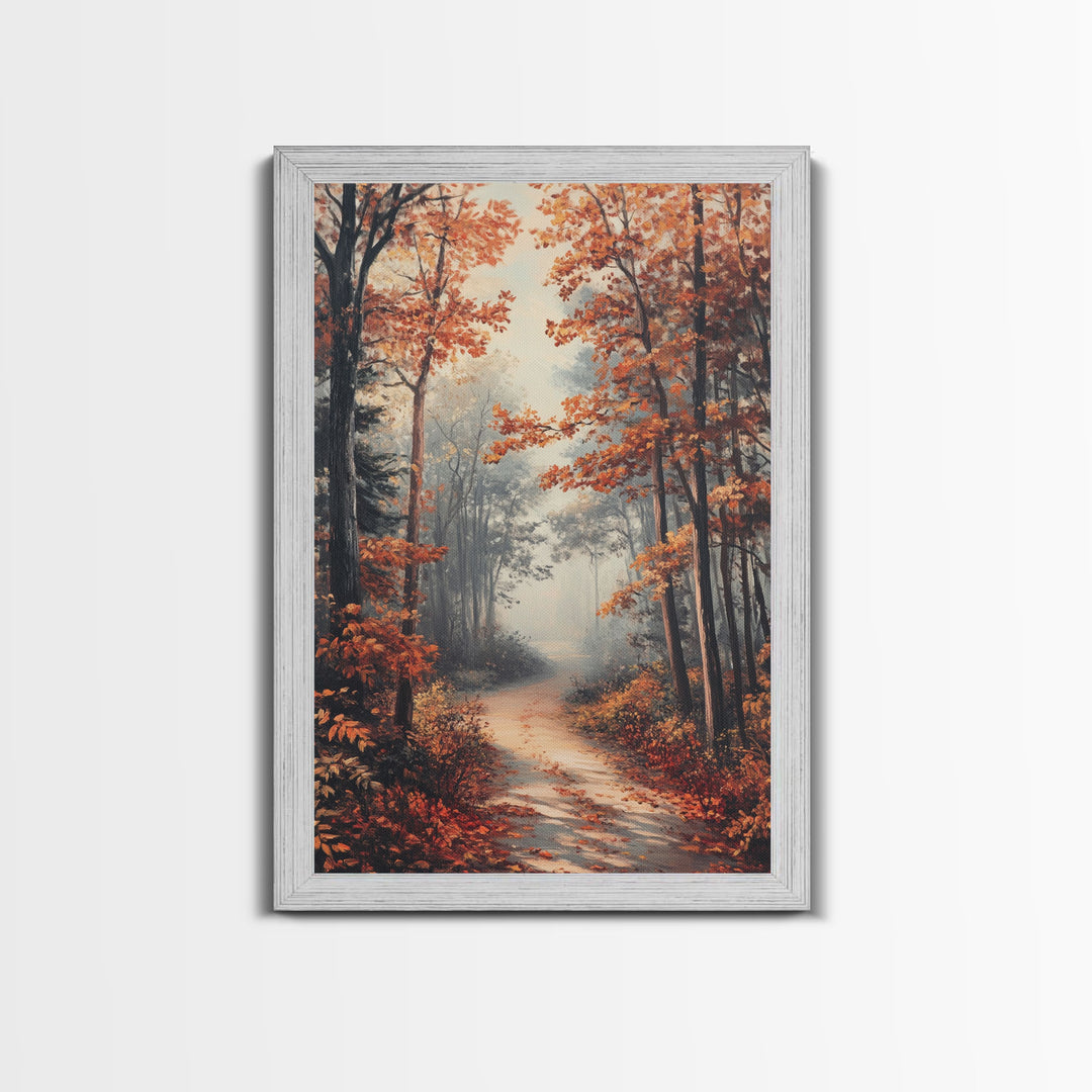 Path Through The Fall Leaves - Framed Canvas Print - Fall Decor - Autumn Gift Idea - Autumn Wall Art - Landscape Painting