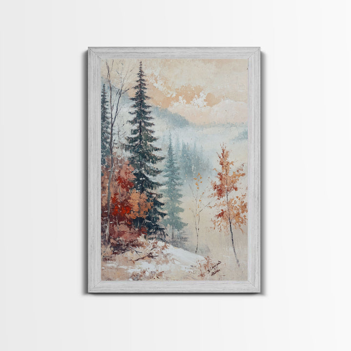 Winter Landscape Painting Print, Canvas Art, Retro Christmas Decor, Vintage Christmas Wall Art, Winter Wonderland