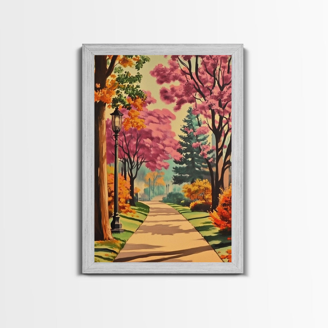 Retro Pop Art Landscape Painting Print, Framed Canvas Art, Seasonal Wall Art